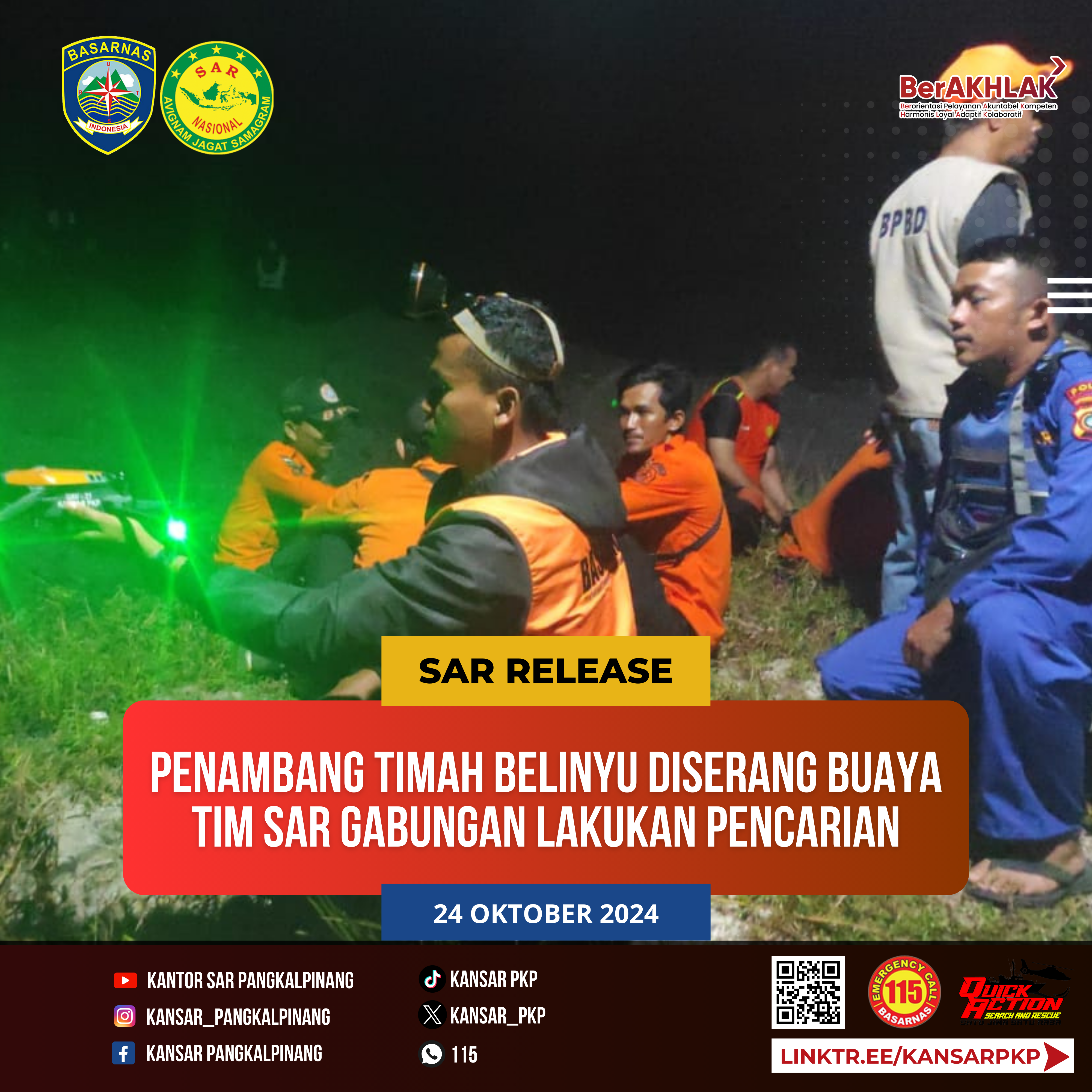 PENAMBANG TIMAH BELINYU DISERANG BUAYA, TIM SAR GABUNGAN LAKUKAN PENCARIAN